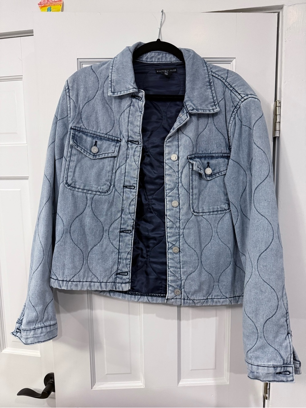 Sincerly Jules Light Blue Quilted Denim Jacket